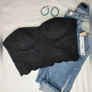 Aqua Lace Bustier Strapless Top, black S